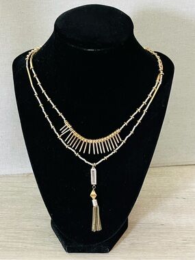 Stella & Dot Gold and Silver Layered Tassel Necklace